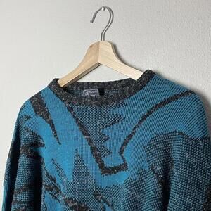 vintage peconic bag traders geometric blue and black abstract sweater
